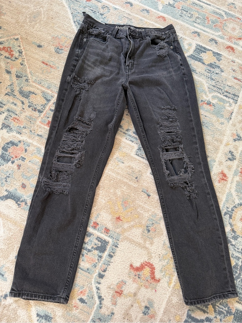 American Eagle Outfitters Black Distressed Boyfriend Jeans